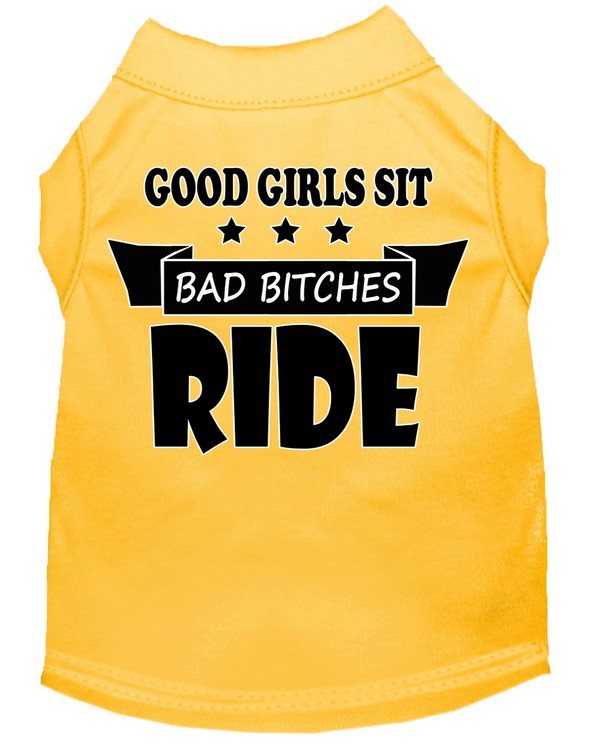 Bitches Ride Screen Print Dog Shirt Yellow XXL